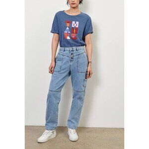 BA&SH BASH Light Blue Washed TANGUY High Rise Cargo Relaxed Ankle Jeans 0 XS